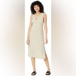 Michael Stars Women Hilary Sleeveless Shift Dress Linen V Neck Tan XS